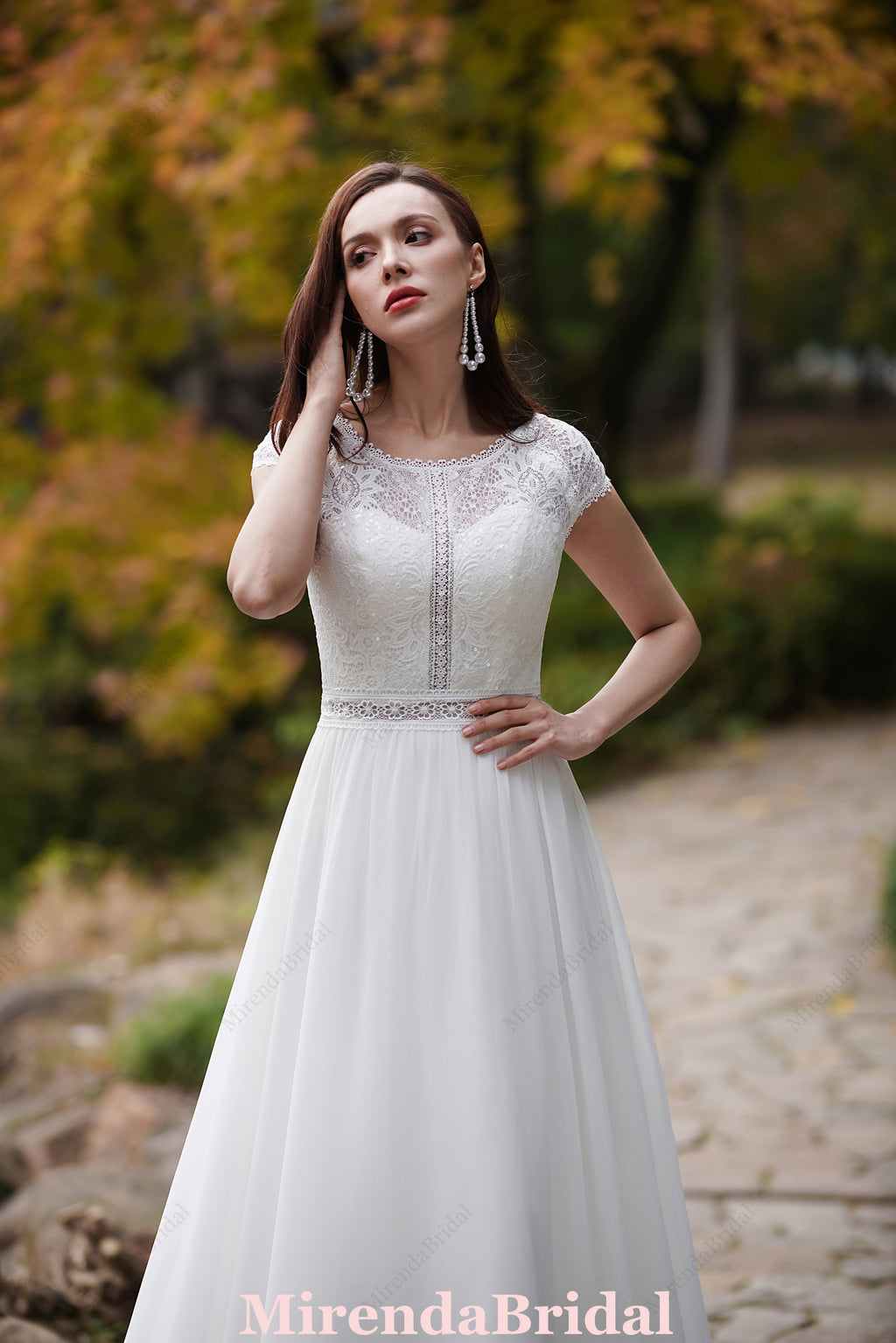 Cap Sleeves Chiffon Bohemian Wedding Dress