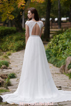 Cap Sleeves Chiffon Bohemian Wedding Dress