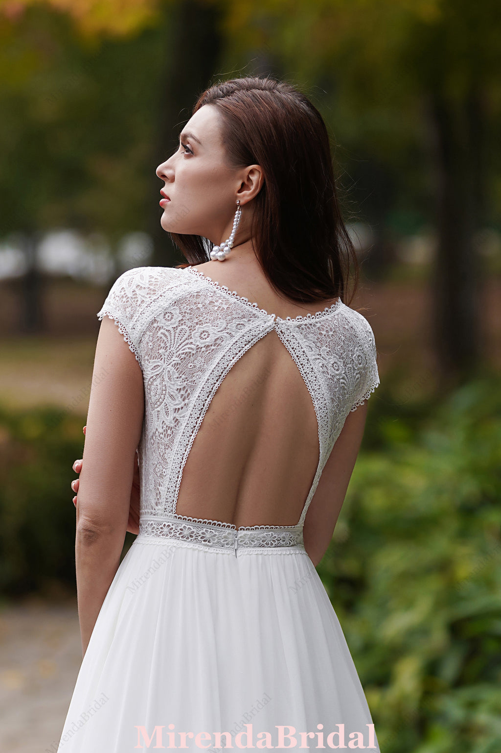 Cap Sleeves Chiffon Bohemian Wedding Dress