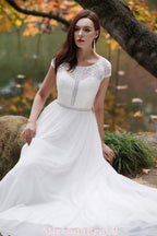 Cap Sleeves Chiffon Bohemian Wedding Dress