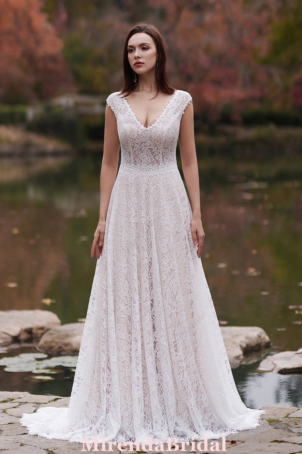 Romantic Pink Nude Beach A-Line Wedding Dress