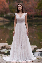 Romantic Pink Nude Beach A-Line Wedding Dress