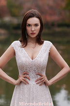 Romantic Pink Nude Beach A-Line Wedding Dress