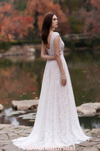 Romantic Pink Nude Beach A-Line Wedding Dress