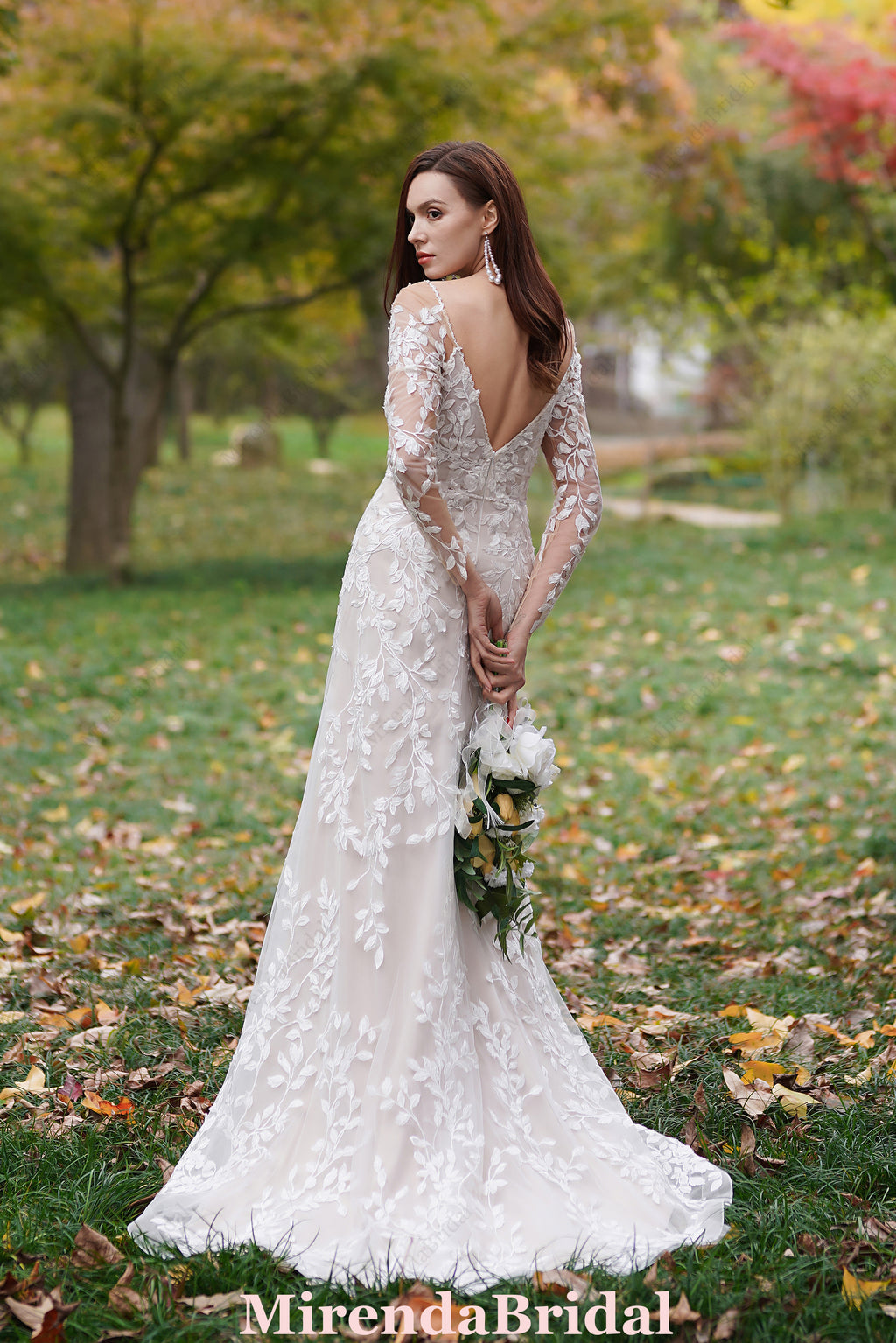 Delicate 3D Lace Hand Beaded Straps Gown With Sleeves
