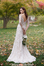 Delicate 3D Lace Hand Beaded Straps Gown With Sleeves