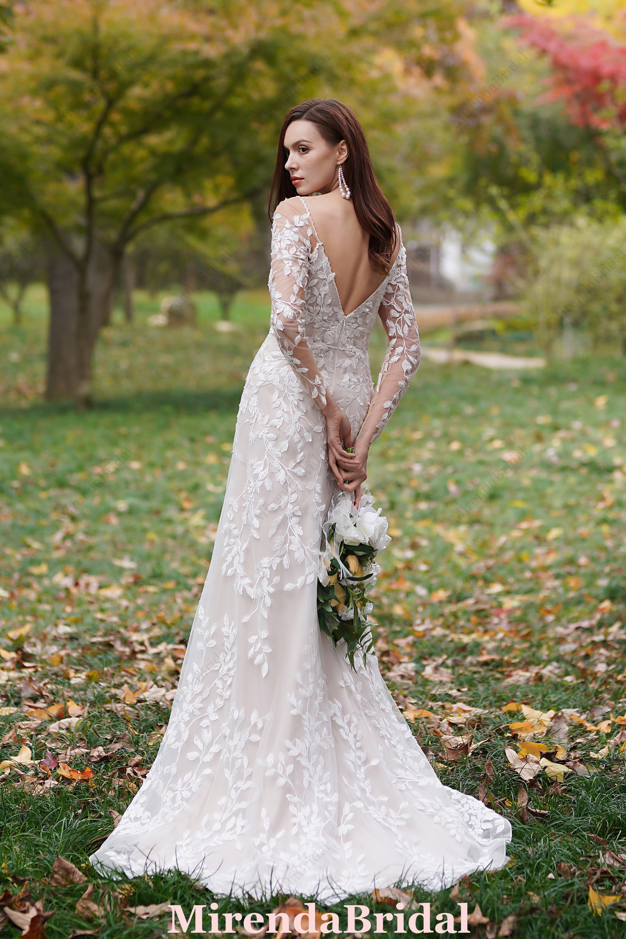 Delicate 3D Lace Hand Beaded Straps Gown With Sleeves