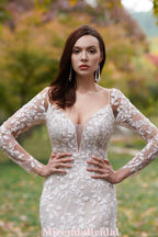 Delicate 3D Lace Hand Beaded Straps Gown With Sleeves