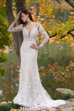 Delicate 3D Lace Hand Beaded Straps Gown With Sleeves