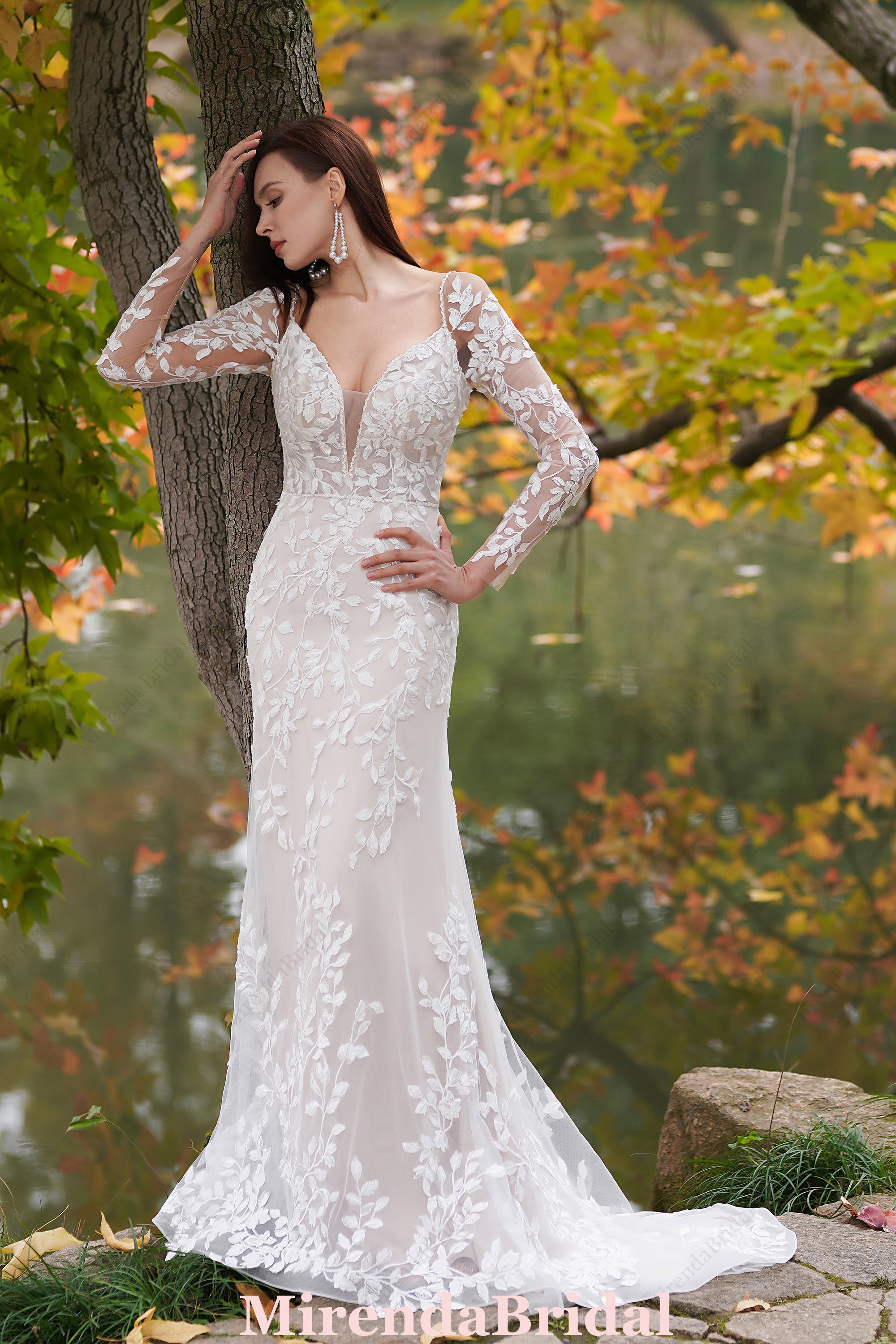 Delicate 3D Lace Hand Beaded Straps Gown With Sleeves