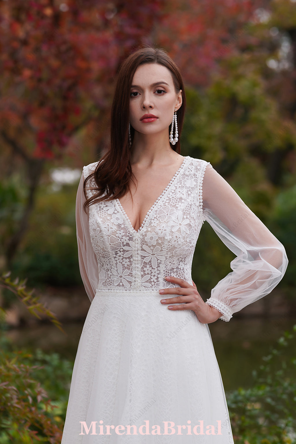Vintage Boho Lace Wedding Dresses With Long Sleeves