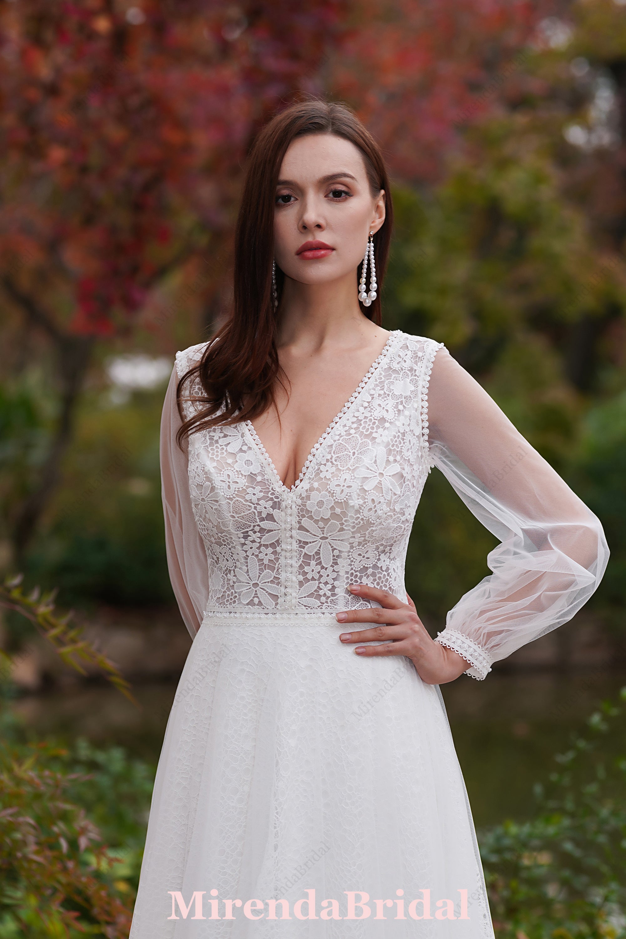 Vintage Boho Lace Wedding Dresses With Long Sleeves