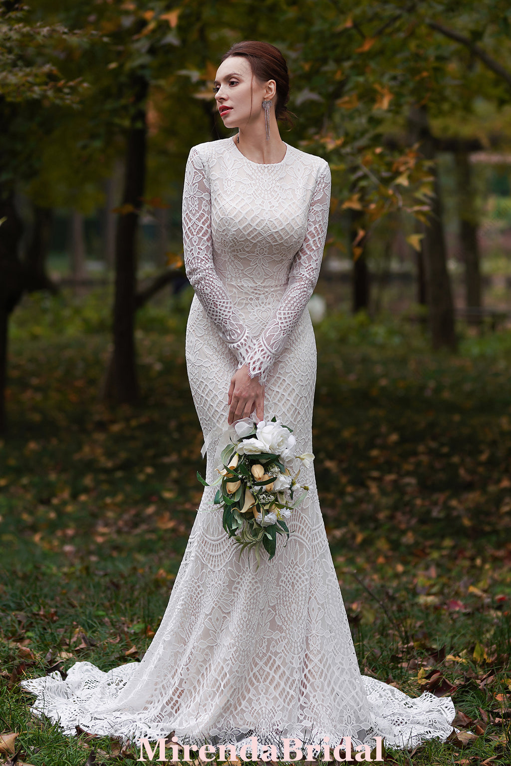 Modest Long Sleeves Lace Mermaid Wedding Dress