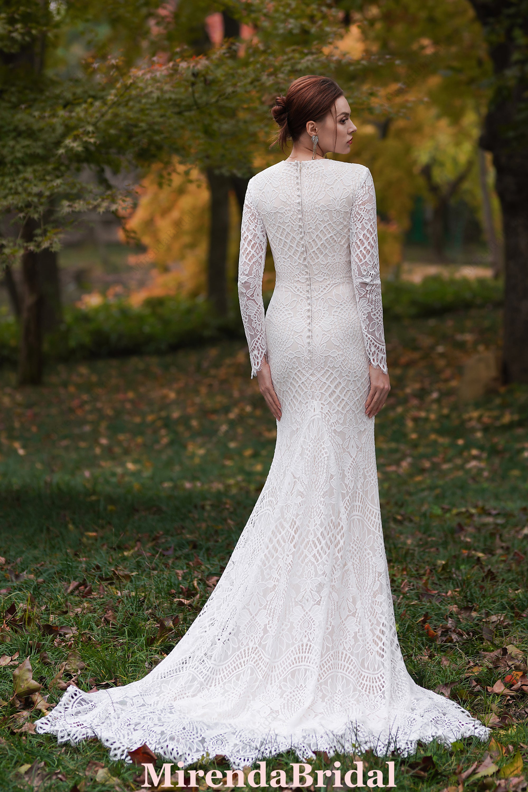 Modest Long Sleeves Lace Mermaid Wedding Dress