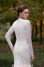 Modest Long Sleeves Lace Mermaid Wedding Dress