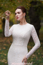 Modest Long Sleeves Lace Mermaid Wedding Dress