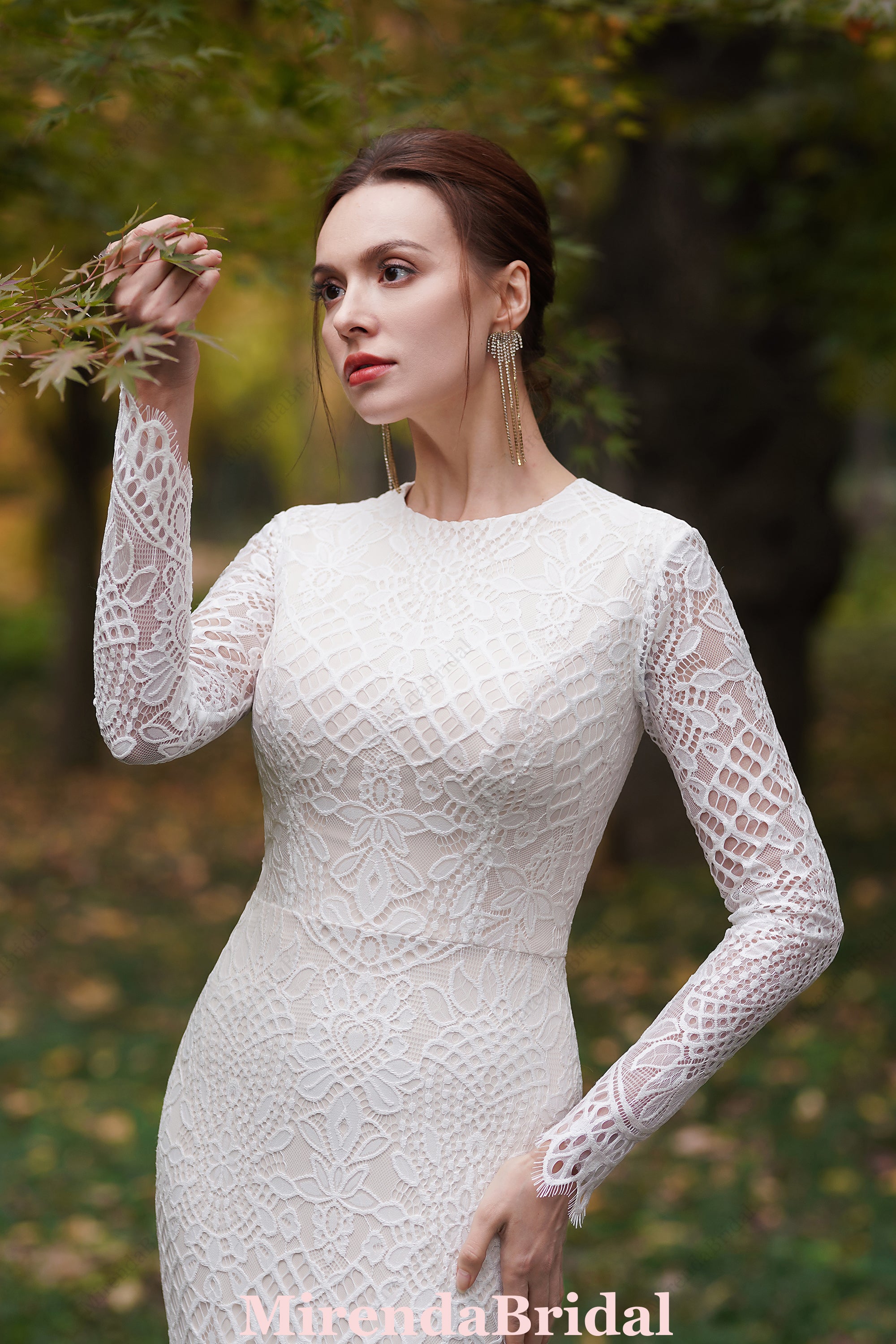 Modest Long Sleeves Lace Mermaid Wedding Dress