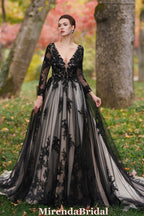 Black Over Nude Beaded Appliques Wedding Dress