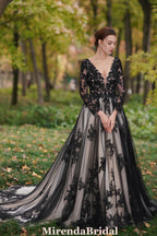 Black Over Nude Beaded Appliques Wedding Dress
