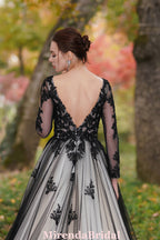 Black Over Nude Beaded Appliques Wedding Dress