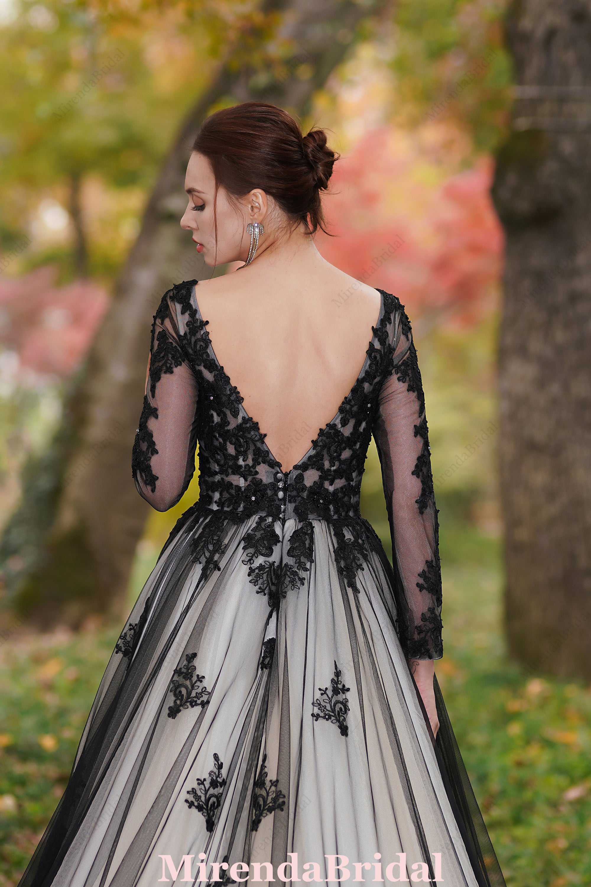 Black Over Nude Beaded Appliques Wedding Dress