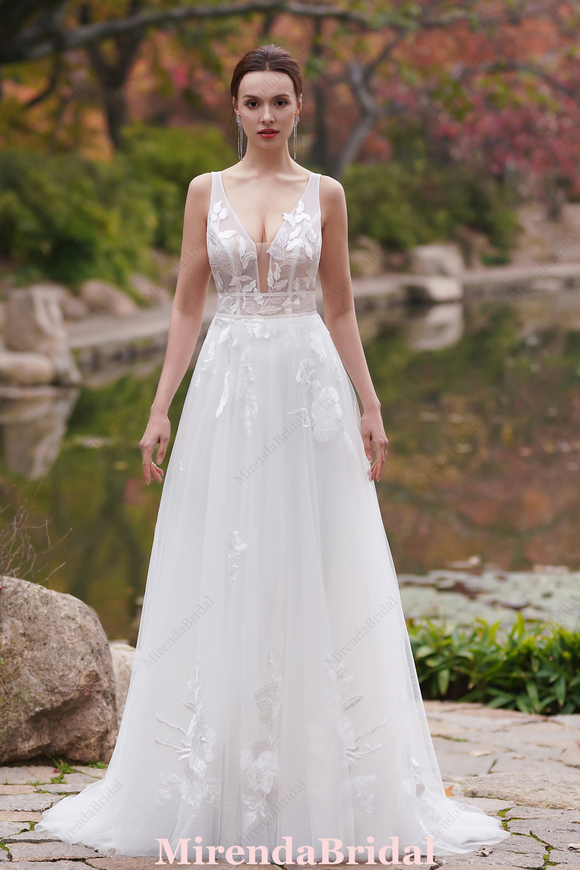 Exquisite A-Line Oversized Floral Motifs Boho Wedding Gown