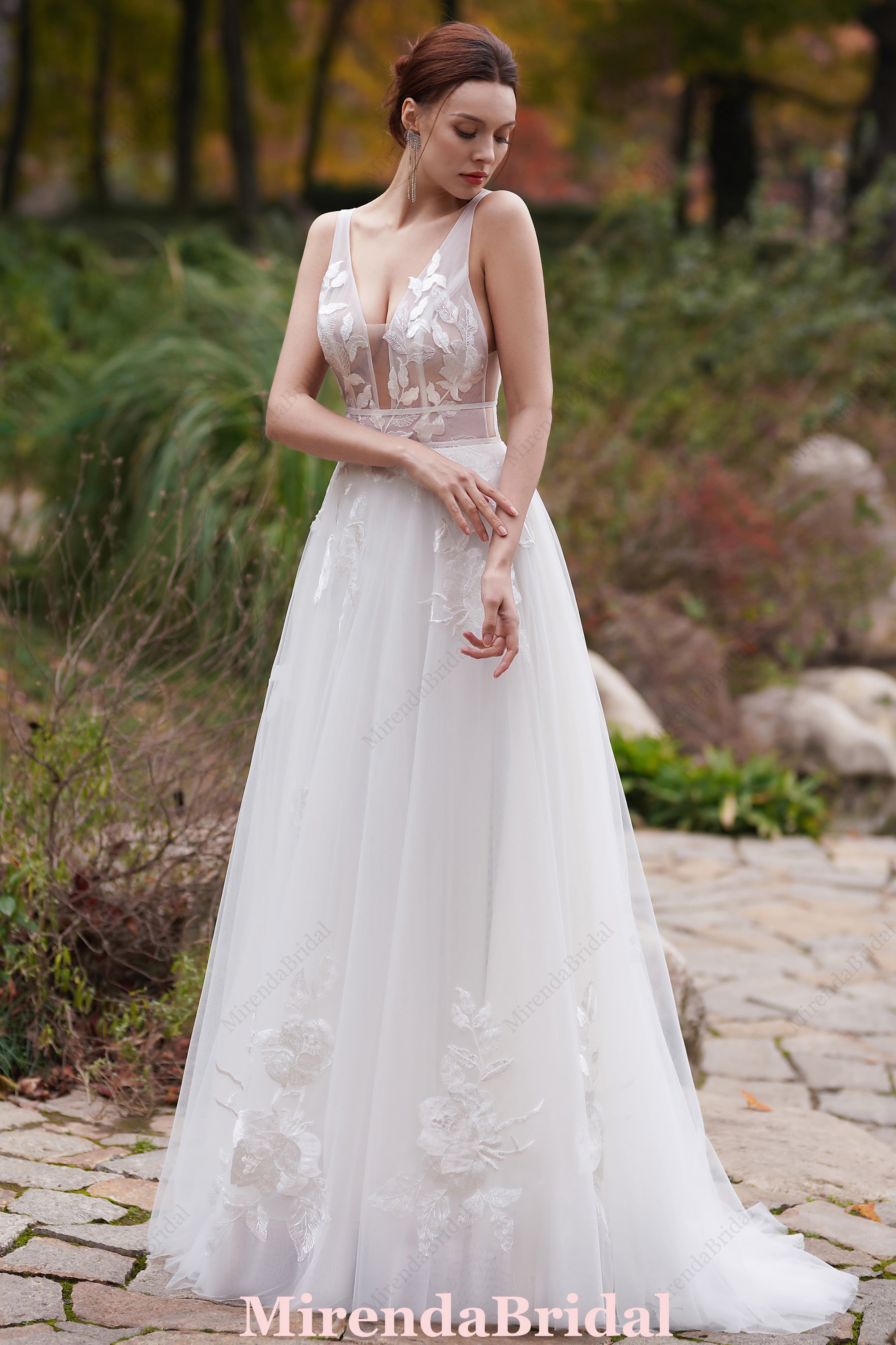 Exquisite A-Line Oversized Floral Motifs Boho Wedding Gown
