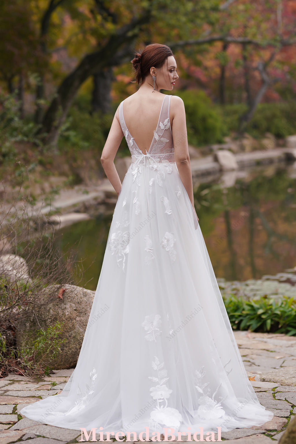 Exquisite A-Line Oversized Floral Motifs Boho Wedding Gown