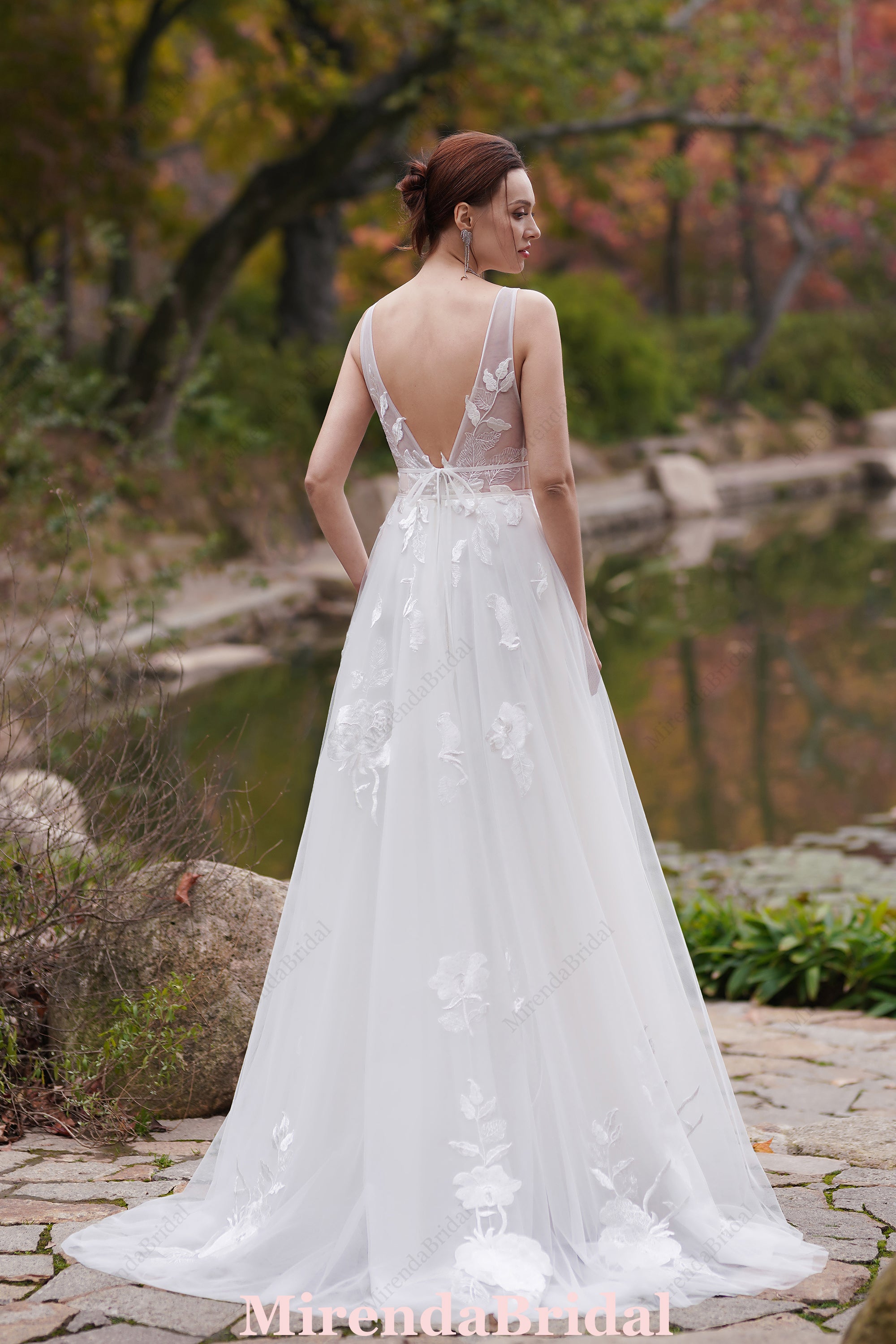 Exquisite A-Line Oversized Floral Motifs Boho Wedding Gown
