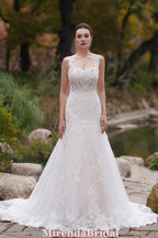 Appliques Lace Mermaid Long Train Wedding Dress