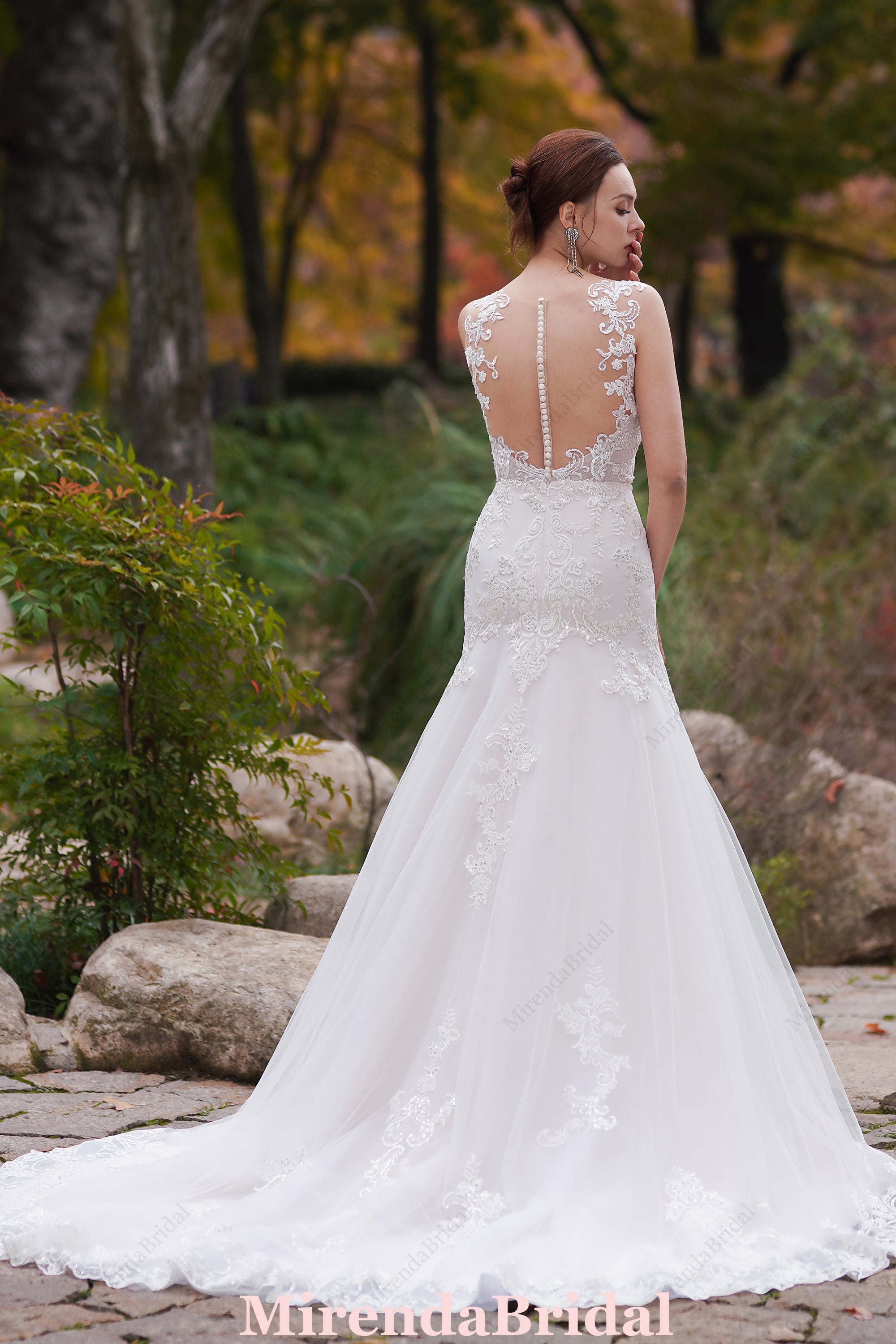 Appliques Lace Mermaid Long Train Wedding Dress