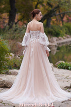 Elegant 3D Flower Appliques A-Line Wedding Dress