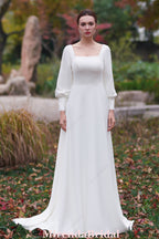 Simple Long Sleeves A-Line Floor Length Bridal Gown