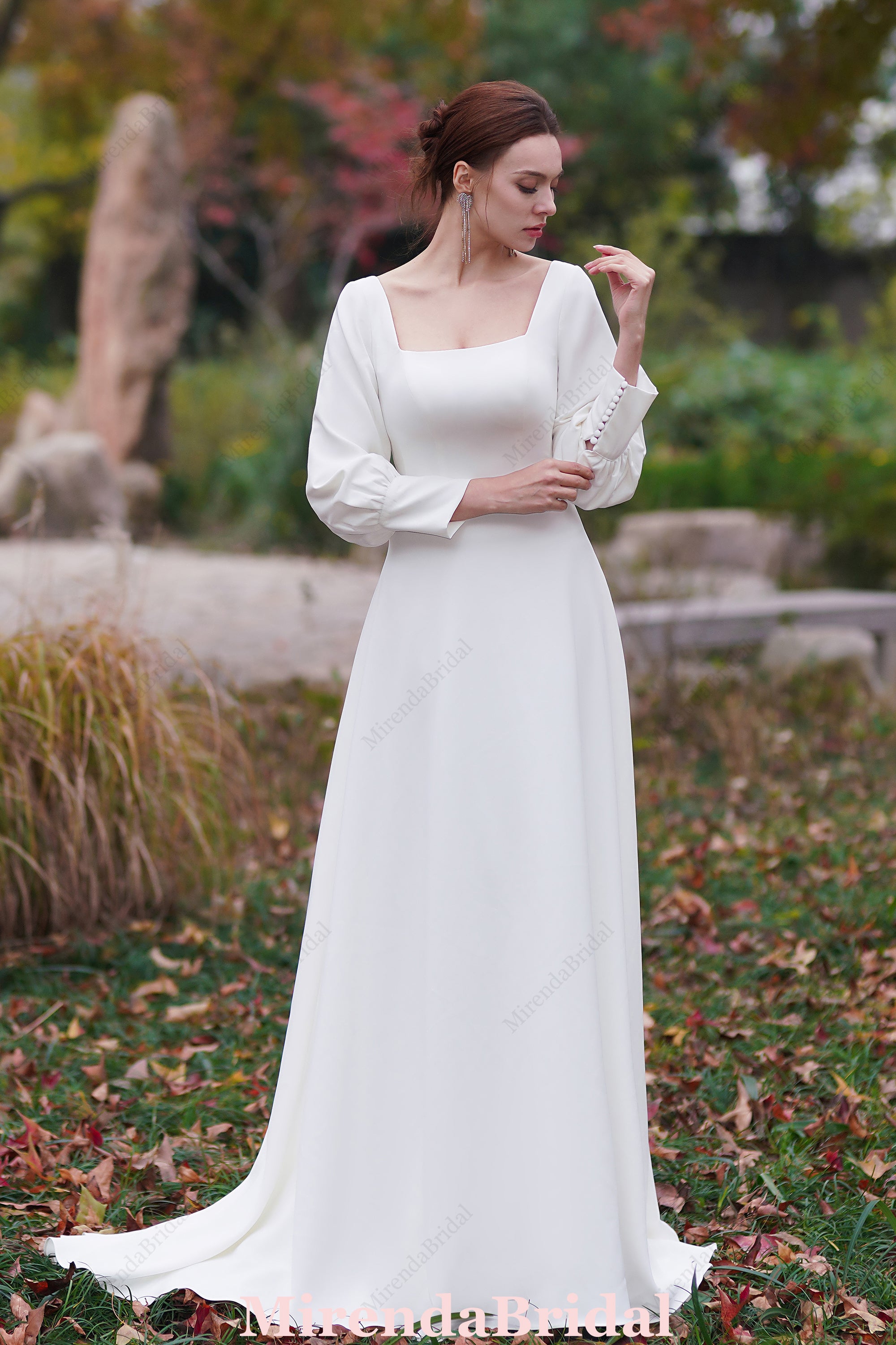 Simple Long Sleeves A-Line Floor Length Bridal Gown