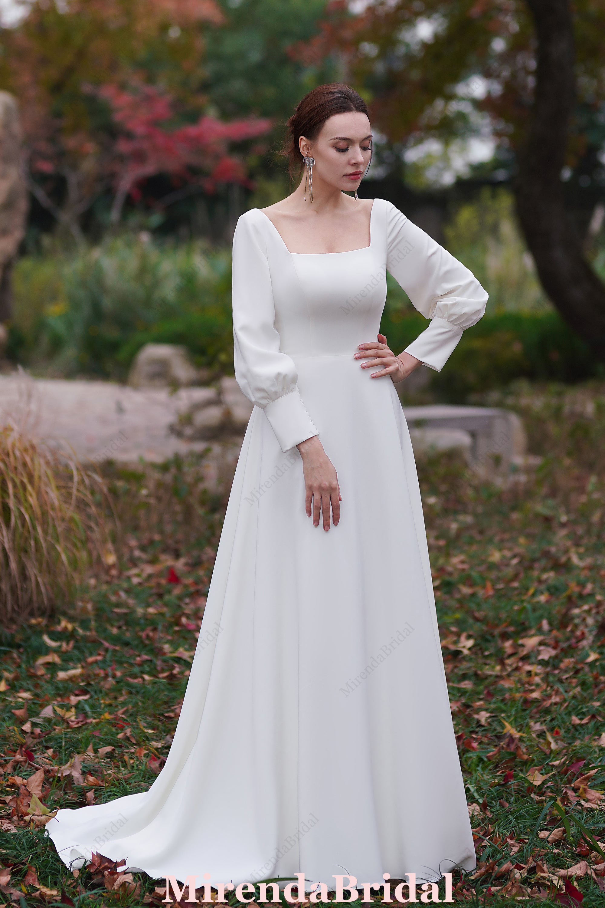 Simple Long Sleeves A-Line Floor Length Bridal Gown
