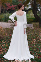 Simple Long Sleeves A-Line Floor Length Bridal Gown