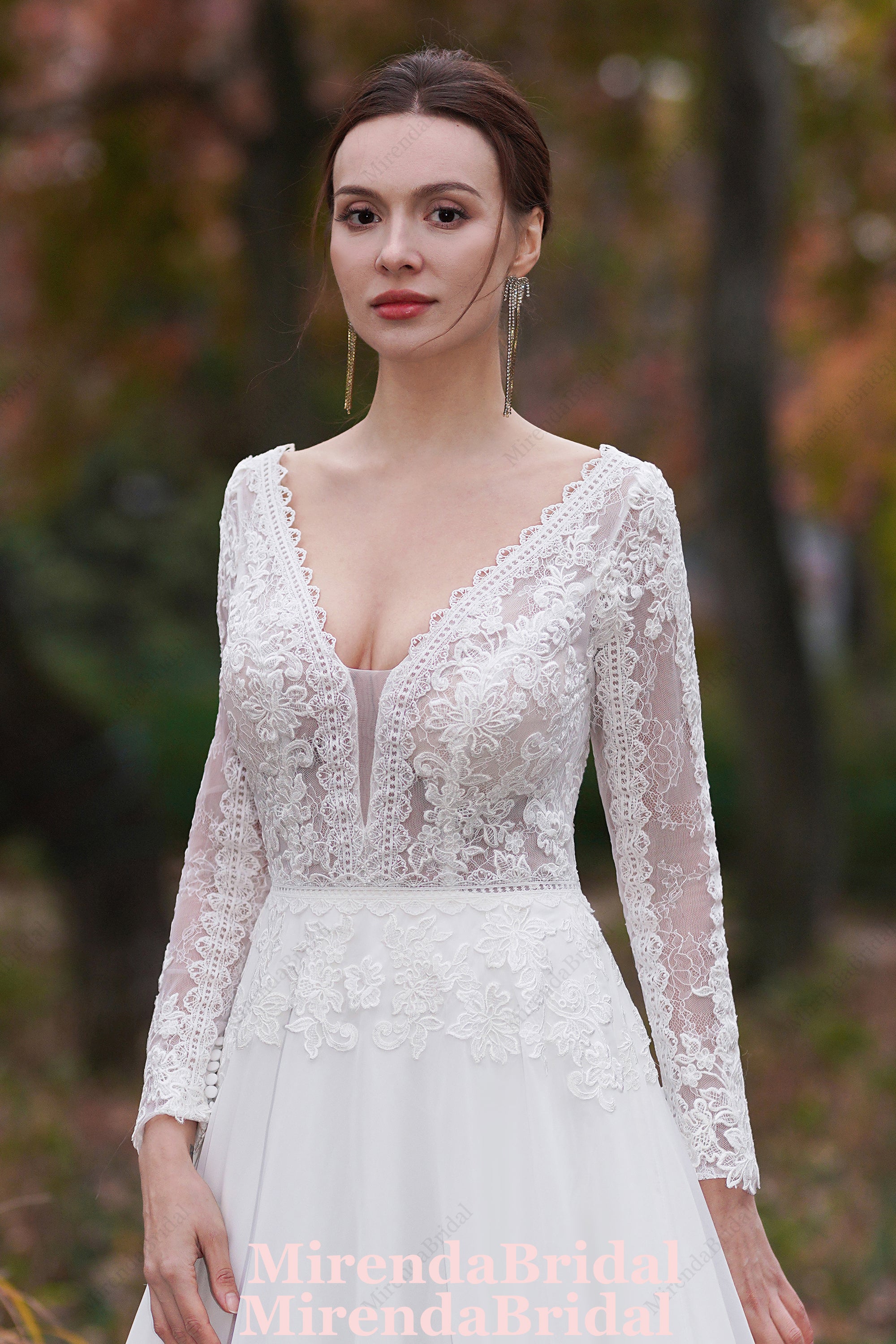 A-Line V-Neck Court Train Chiffon Wedding Dress