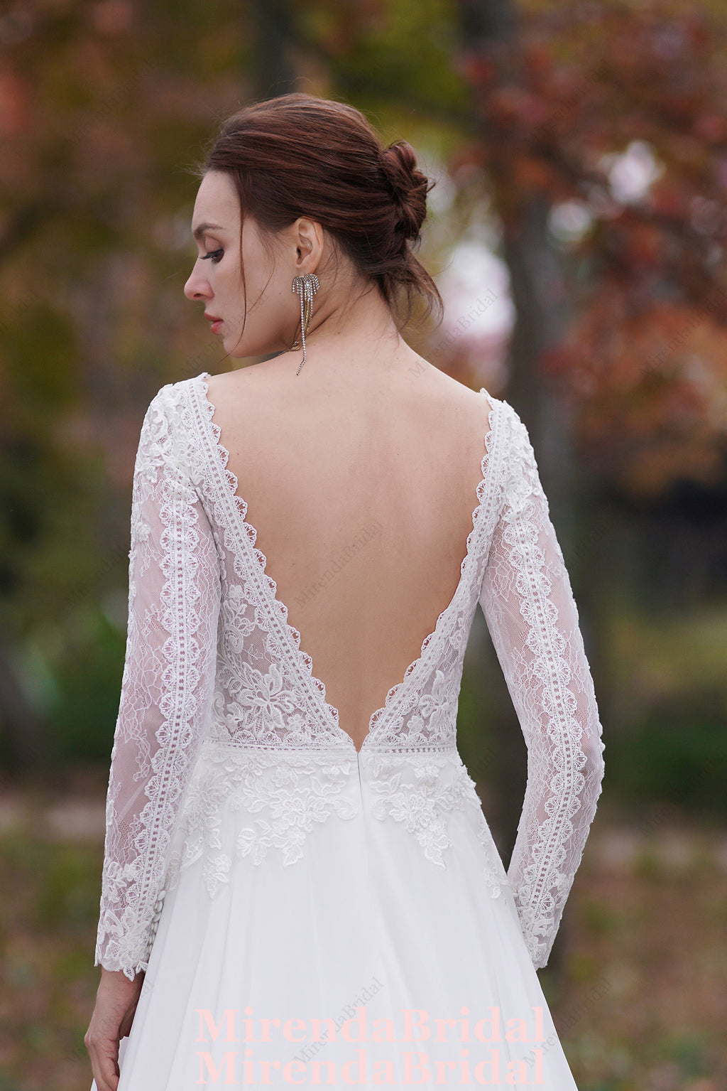 A-Line V-Neck Court Train Chiffon Wedding Dress