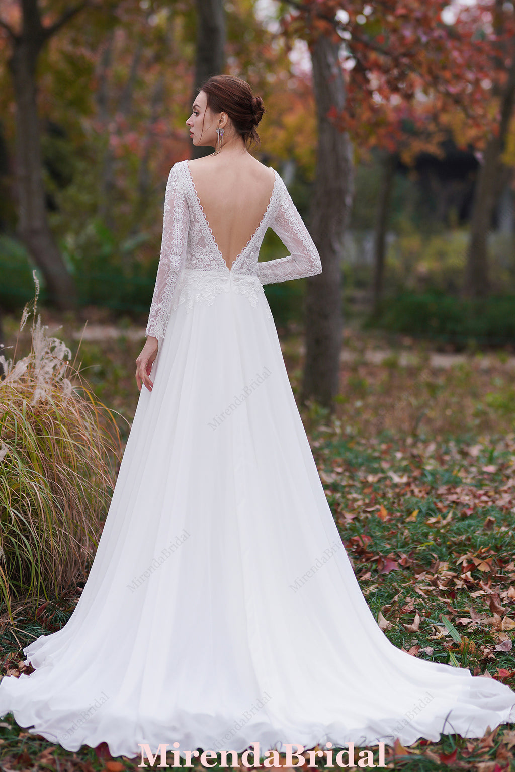 A-Line V-Neck Court Train Chiffon Wedding Dress
