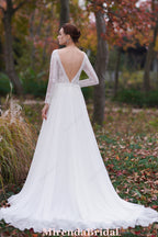 A-Line V-Neck Court Train Chiffon Wedding Dress