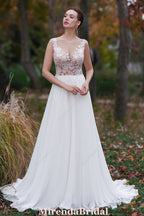 Sheer Lace Appliques Beach Wedding Dress
