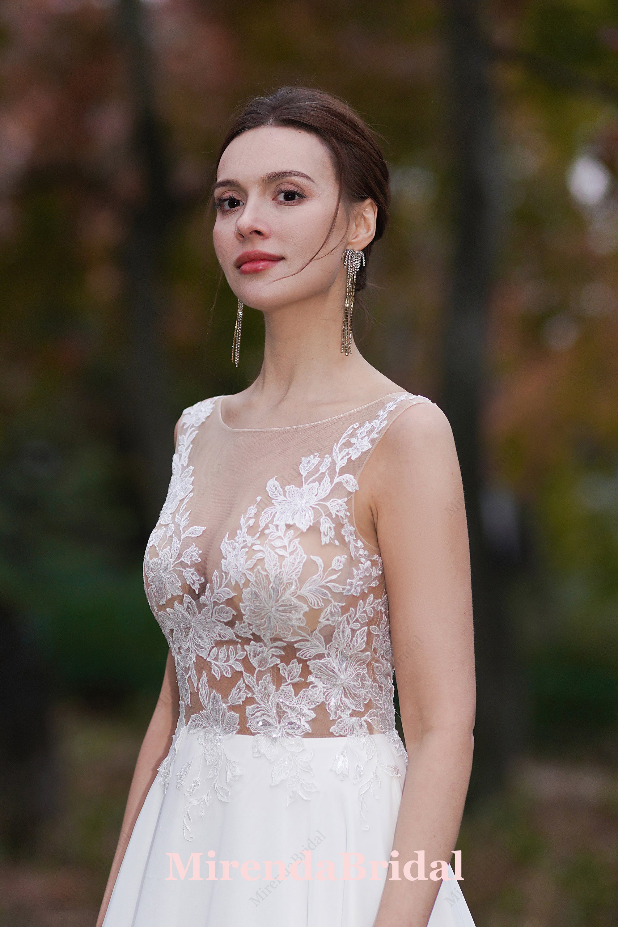 Sheer Lace Appliques Beach Wedding Dress