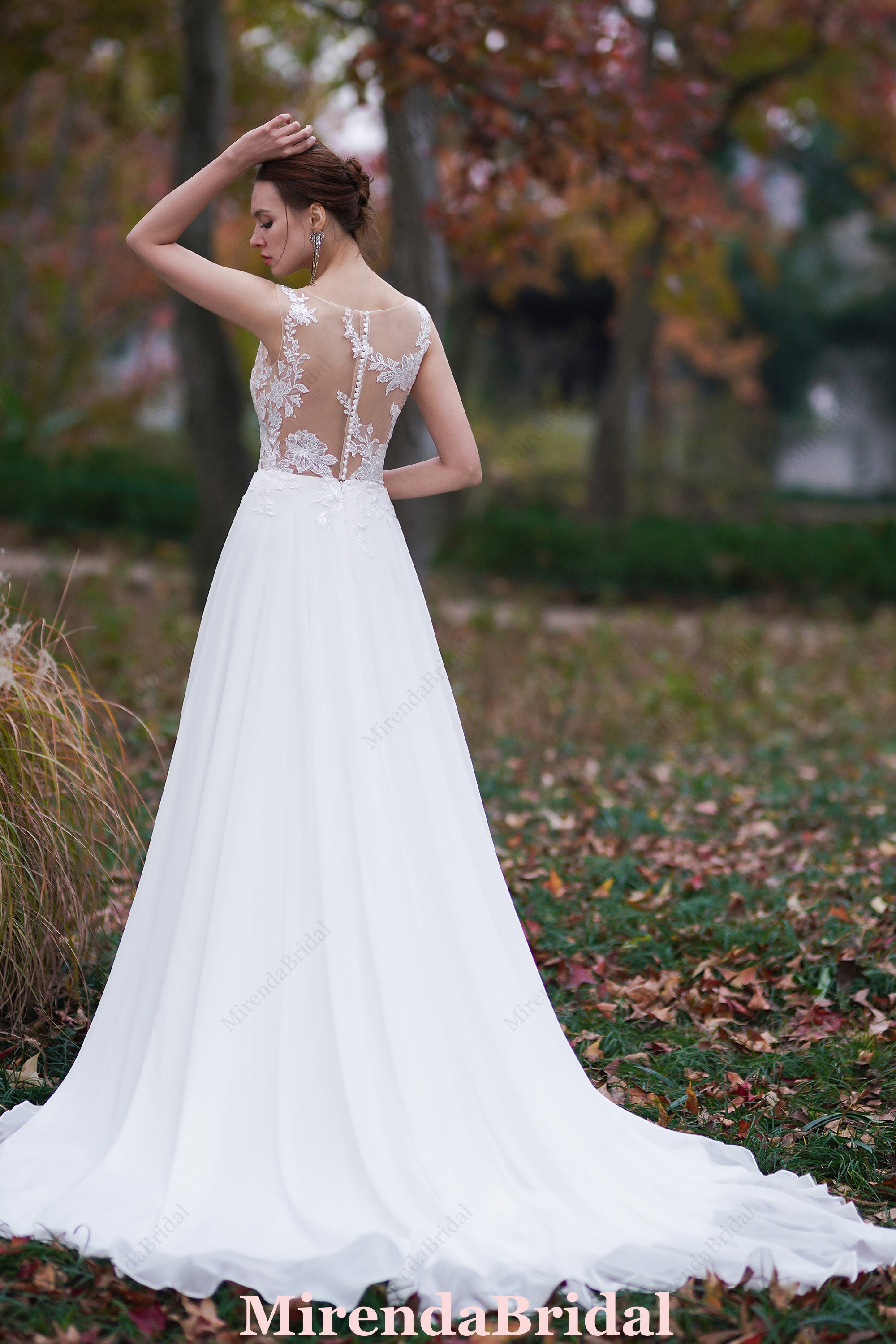 Sheer Lace Appliques Beach Wedding Dress