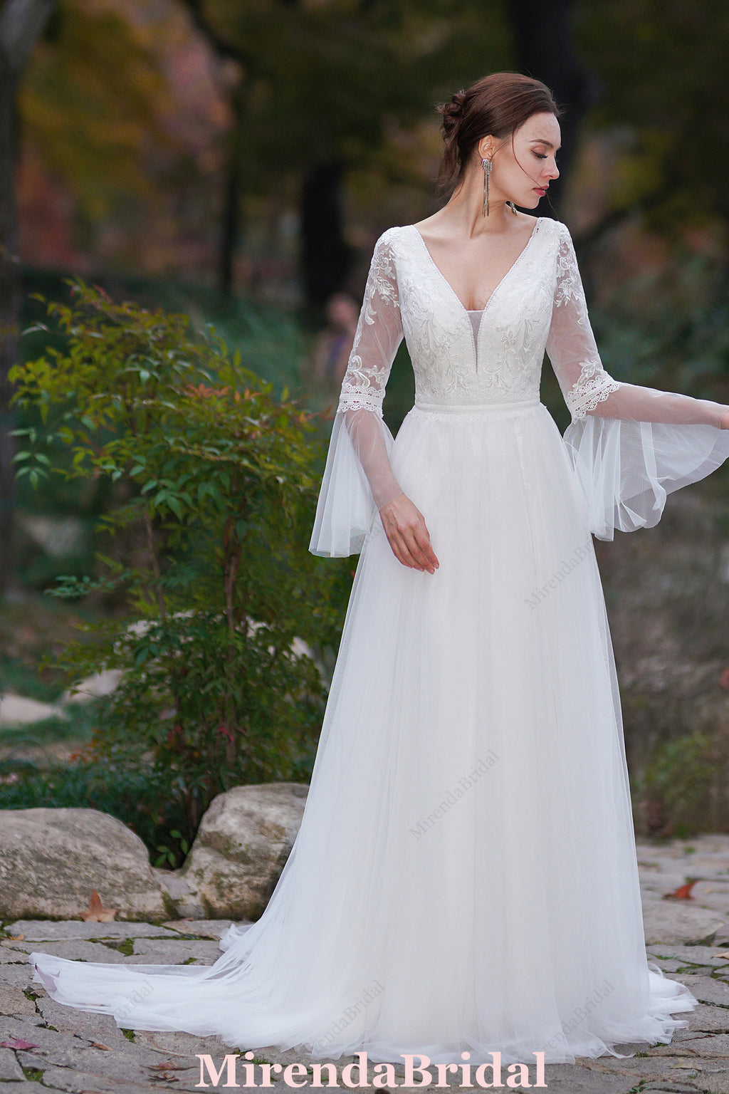 A-Line Boho Wedding Dress With Long Sleeves