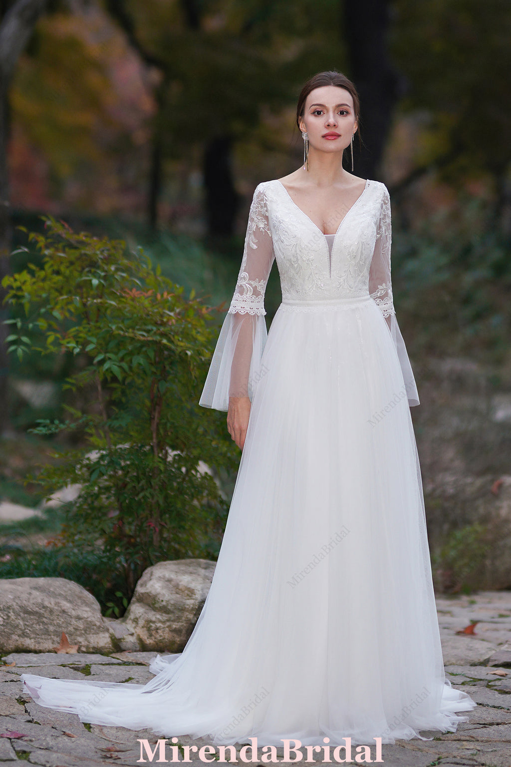 A-Line Boho Wedding Dress With Long Sleeves