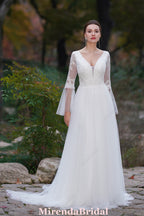 A-Line Boho Wedding Dress With Long Sleeves