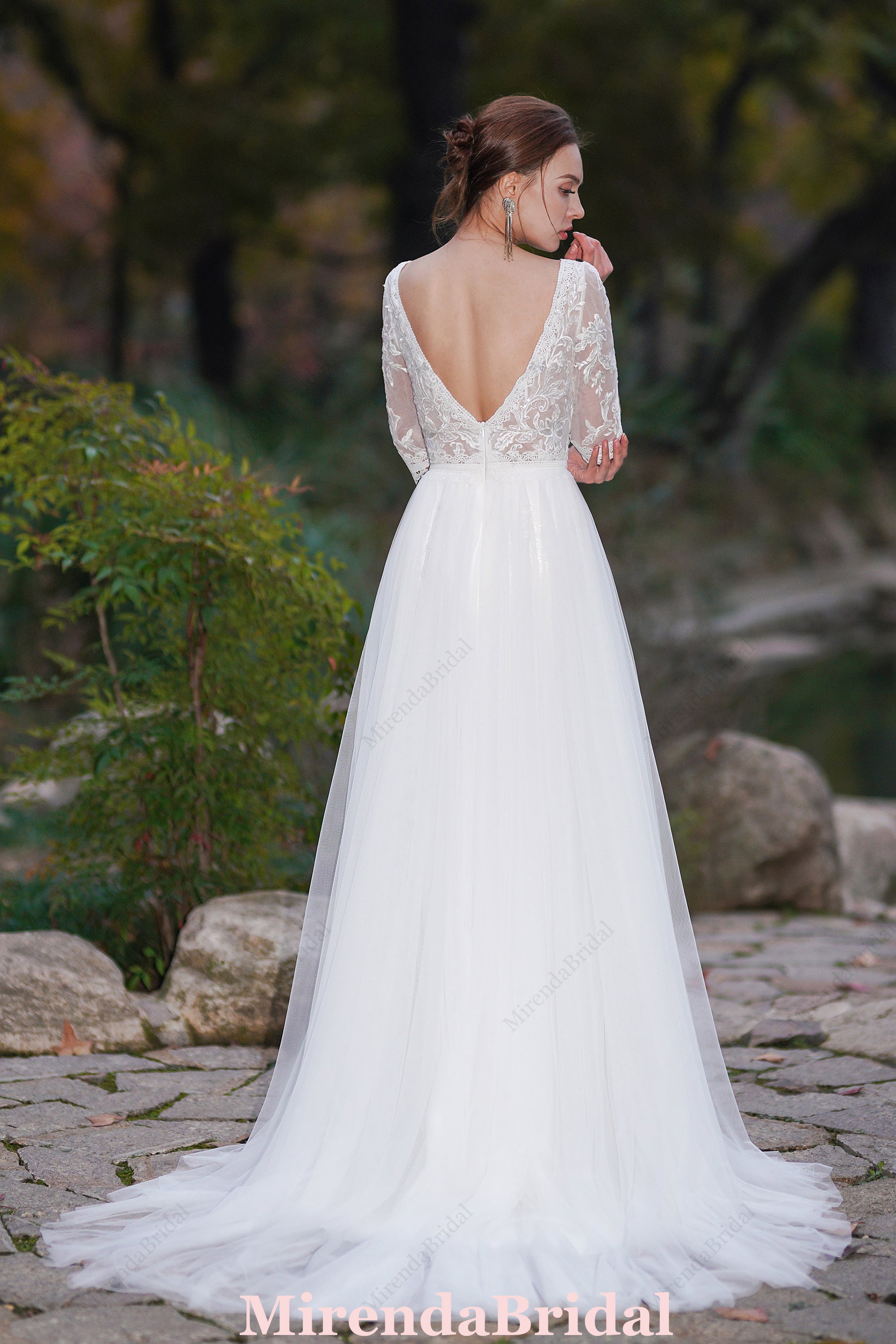 A-Line Boho Wedding Dress With Long Sleeves